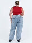 product Princess Polly Mid Rise  Holly Asymmetric Straight Leg Jean Light Wash Denim Curve