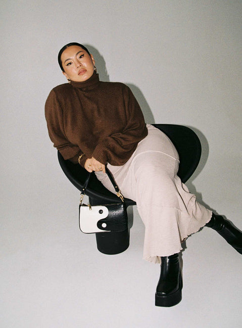 Zahara Cropped Turtleneck Sweater Brown Curve Princess Polly  long 