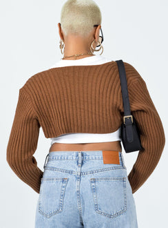 Aytan Bolero Sweater Brown Princess Polly  Cropped 