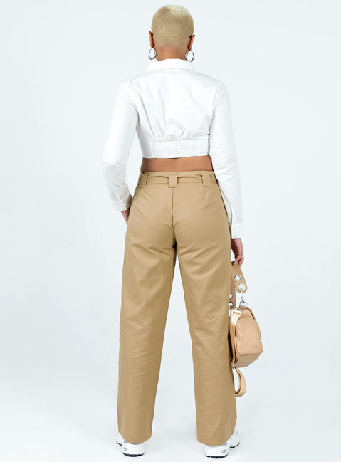 back view of model wearing Princess Polly Burdem Low Waist Pants Camel 