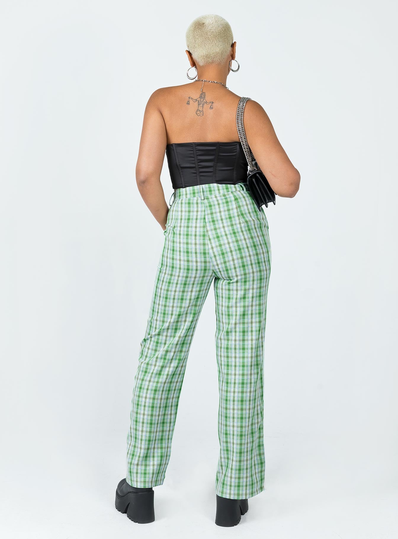 back view of model wearing Princess Polly Wiluna Pants Green 