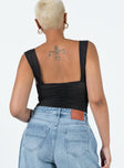 back view of model wearing Princess Polly Grandis Bodysuit Black Sleeveless Sweetheart 