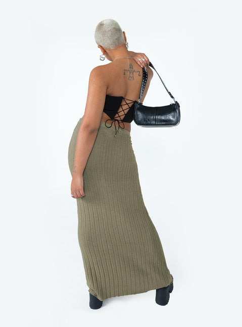 product Belle Knit Maxi Skirt Khaki Princess Polly  Maxi 