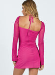 Princess Polly Sweetheart Neckline  Dyer Sheer Sleeve Mini Dress Hot Pink