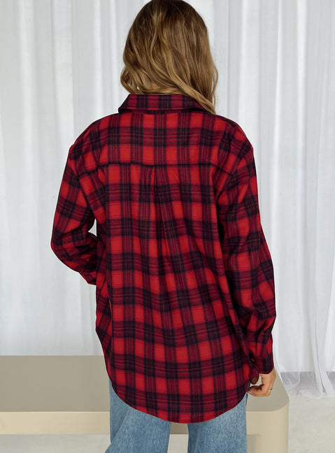 product Princess Polly Full Sleeves High Neck  Deacon Shirt Red Tartan