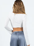 Long sleeve crop top Sheer textured material Square neckline Good stretch