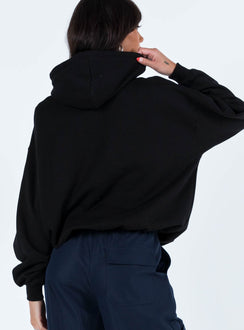 back view of model wearing Princess Polly Ritu Oversized Hoodie Black 