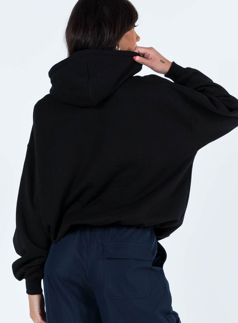 back view of model wearing Princess Polly Ritu Oversized Hoodie Black 