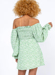 back view of model wearing Princess Polly Love Birds Long Sleeve Mini Dress Green 