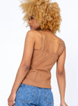 back view of model wearing Princess Polly Roseville Top Beige 