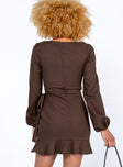 back view of model wearing Princess Polly The Villa Mini Dress Brown 