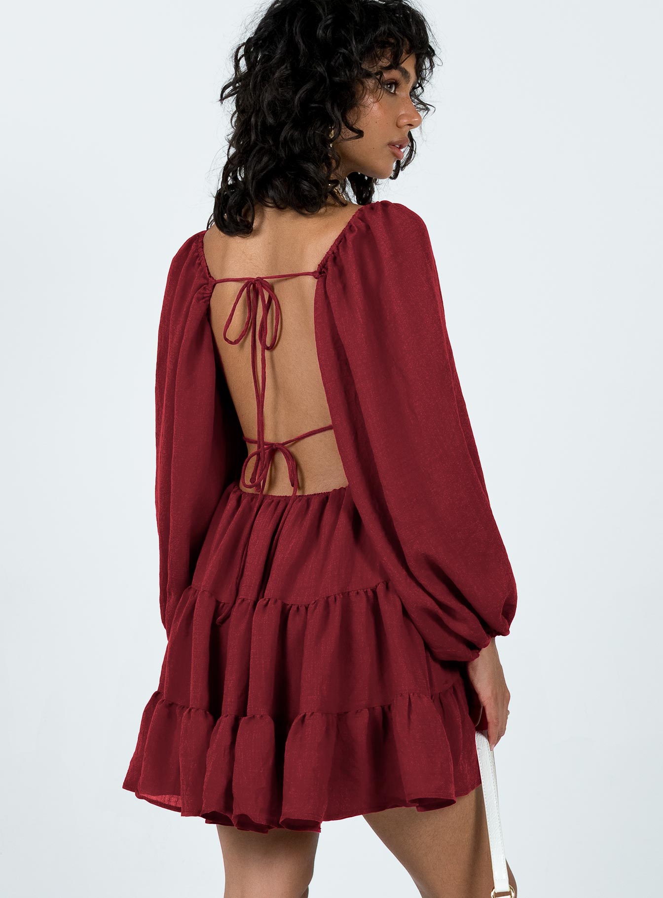 product Princess Polly Crew Neck  Danny Long Sleeve Mini Dress Burgundy