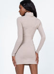 back view of model wearing Princess Polly Joanna Mini Dress Beige 