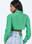 back view of model wearing Princess Polly Caprice Long Sleeve Top Green 