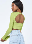 back view of model wearing Princess Polly Rayna Long Sleeve Top Green 