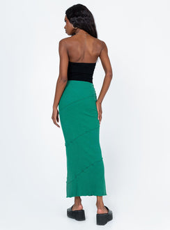 back view of model wearing Princess Polly Oscar Maxi Skirt Forest Green 