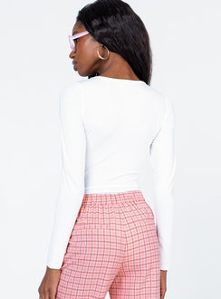 back view of model wearing Princess Polly Tori Long Sleeve Bodysuit White Full Sleeves Sweetheart 