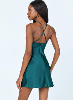 back view of model wearing Princess Polly Enzo Mini Dress Green 