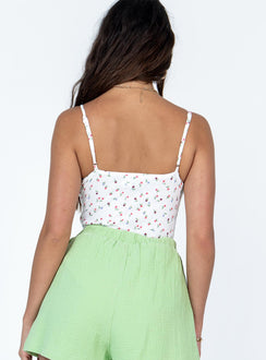back view of model wearing Princess Polly Oakland Bodysuit Floral Sleeveless Sweetheart 