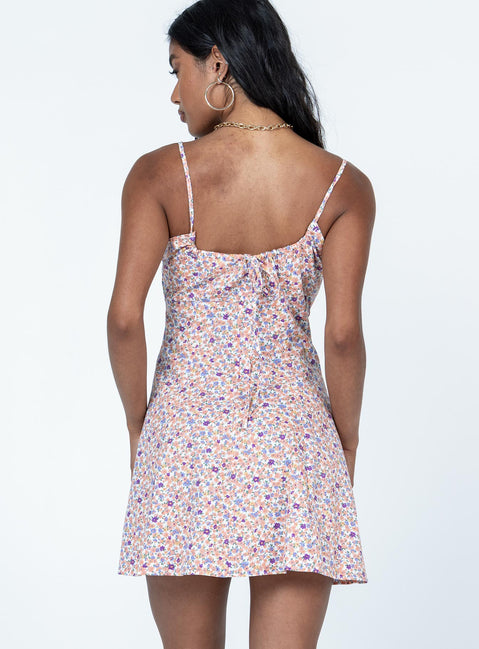 back view of model wearing Princess Polly Season Of Love Mini Dress Orange Square Neck 