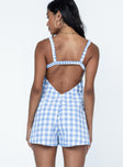 100% cotton blue romper Check print Elasticated straps Low back  Non-stretch  Lined bust 