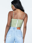 back view of model wearing Princess Polly Tuscan Top Green Sleeveless Sweetheart 