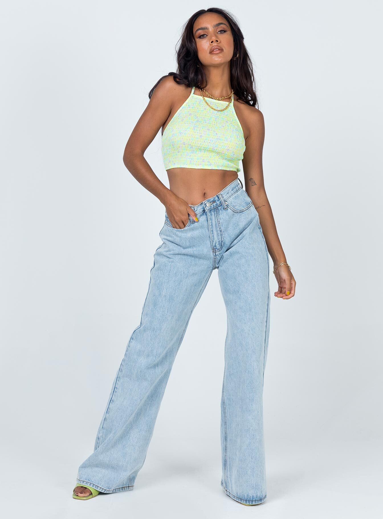 front view of model wearing Princess Polly Adia Top Yellow 