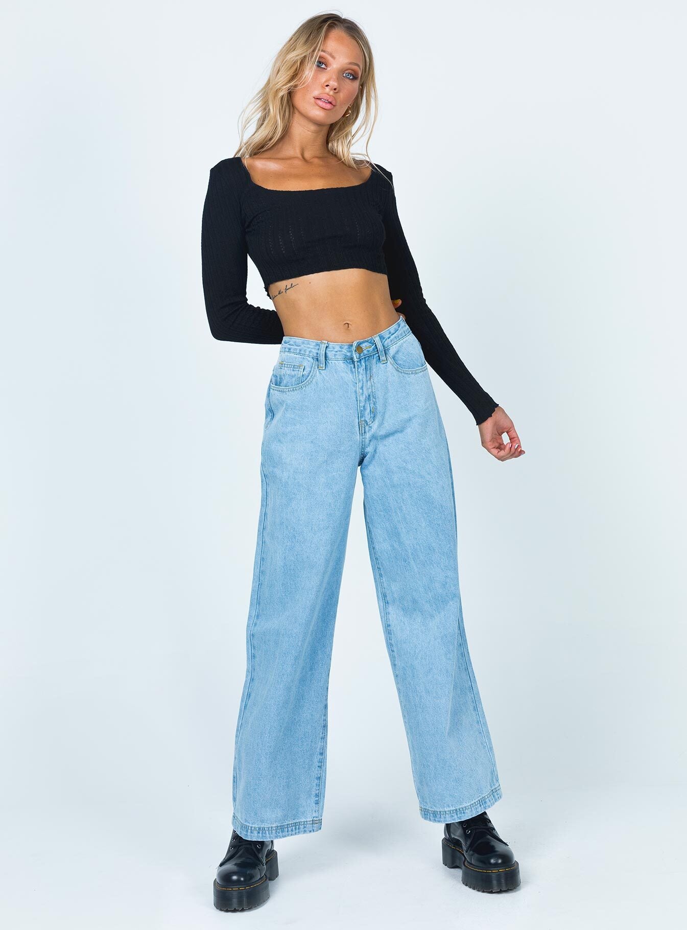 front view of model wearing Princess Polly Leon Top Black 