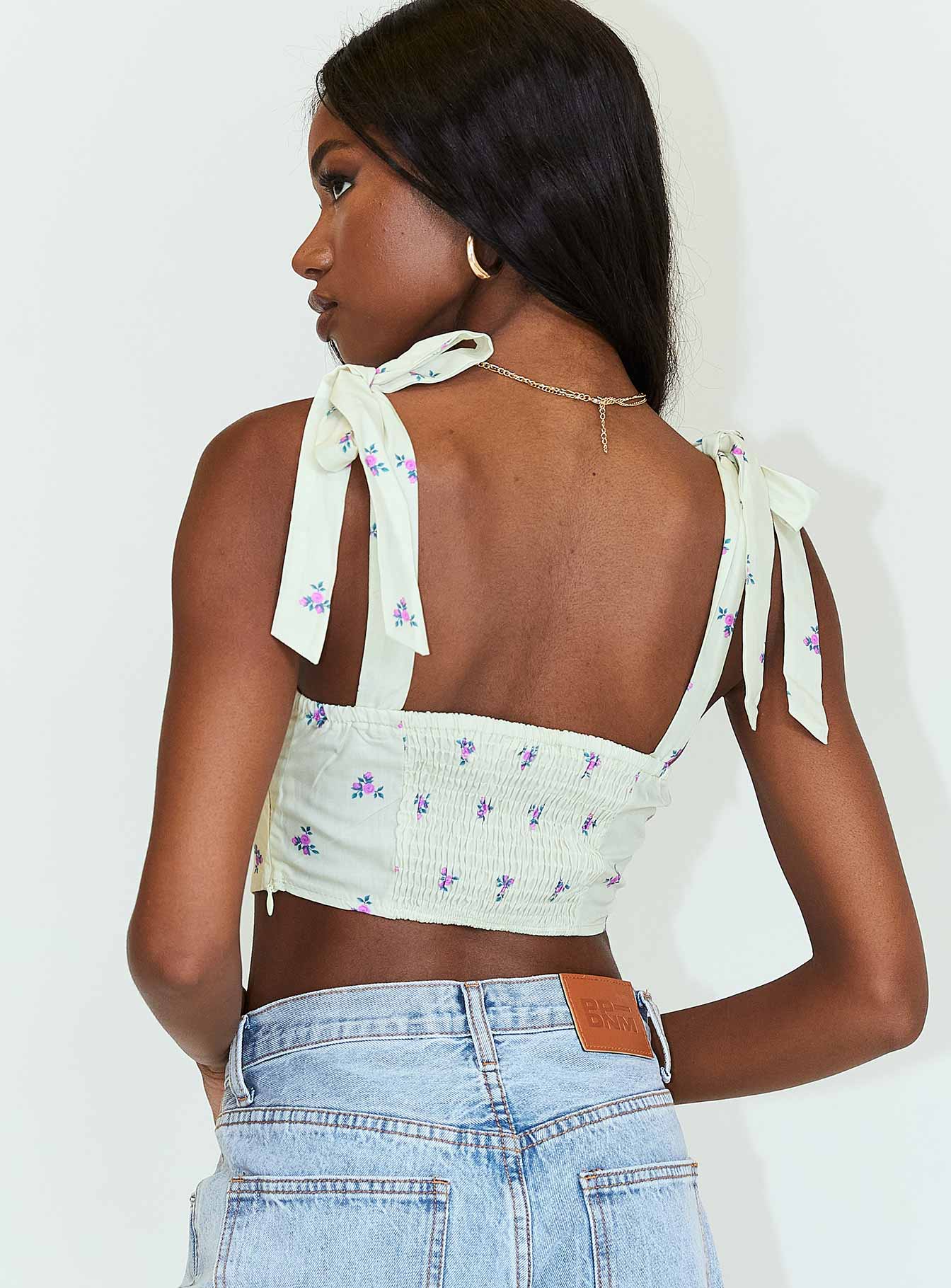 back view of model wearing Princess Polly Zali Top Yellow 