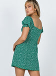 back view of model wearing Princess Polly Freyah Floral Mini Dress Green 