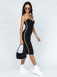 side view of model wearing Princess Polly Arabellae Midi Dress Black 