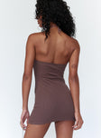 back view of model wearing Princess Polly Adina Mini Dress Brown 