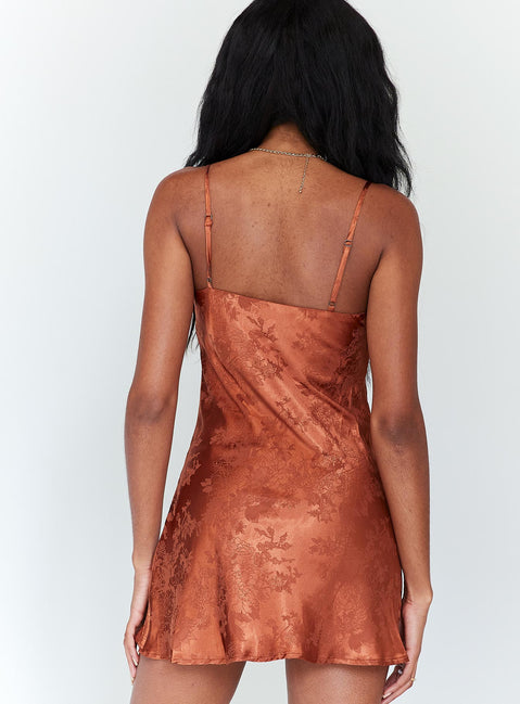 back view of model wearing Princess Polly Norman Mini Dress Rust 