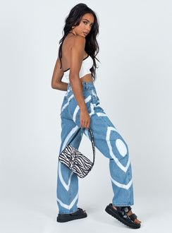 back view of model wearing Princess Polly Sarah Denim Jeans Mid Rise 