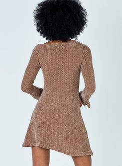 back view of model wearing Princess Polly Boho Babe Mini Dress Mocha 