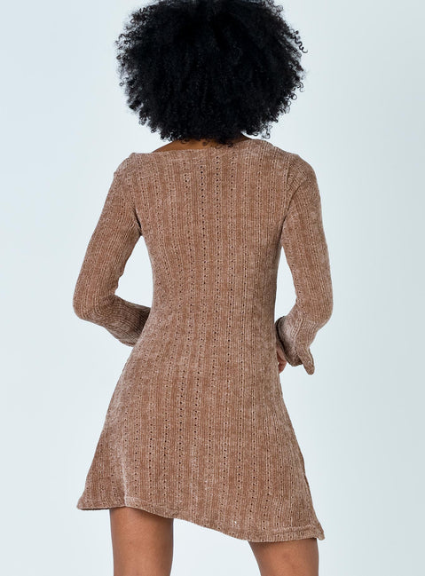back view of model wearing Princess Polly Boho Babe Mini Dress Mocha 