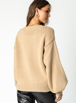 back view of model wearing Princess Polly Harmony Sweater Brown 