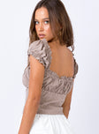 back view of model wearing Princess Polly Elouise Crop Top Beige 