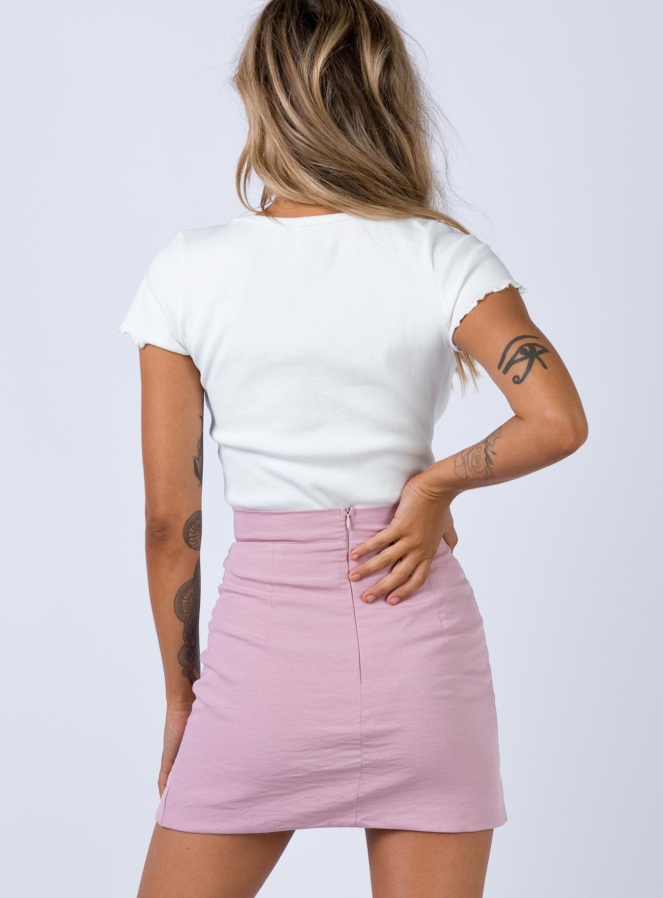 back view of model wearing Princess Polly Kian Mini Skirt 