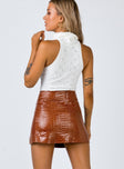 back view of model wearing Princess Polly The Wren Mini Skirt Brown Croc 