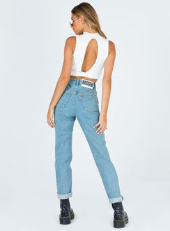 back view of model wearing Princess Polly Ragged Priest Cougar Jean Mid Rise 