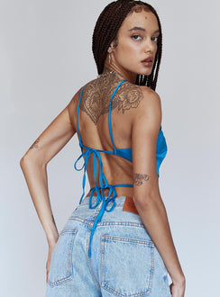 back view of model wearing Princess Polly End Game Top Blue 