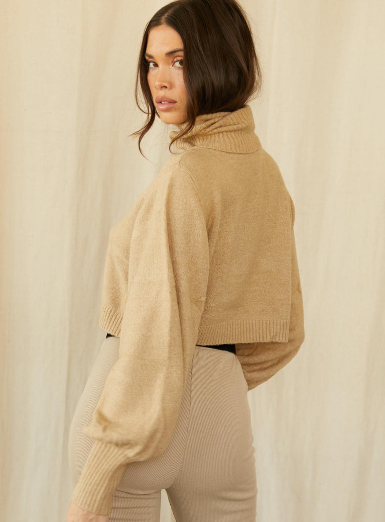 Zahara Cropped Turtleneck Sweater Beige Princess Polly  Cropped 