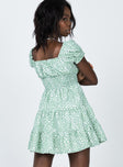 back view of model wearing Princess Polly Daniella Floral Mini Dress Green 