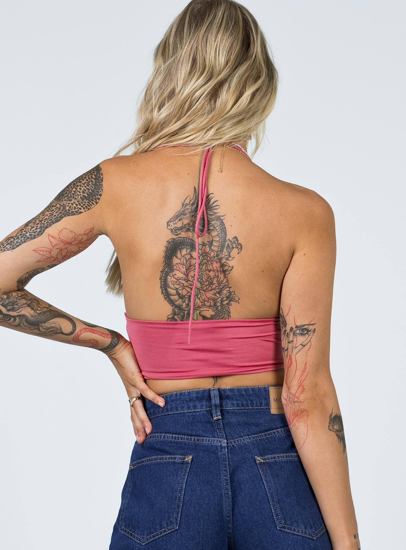 back view of model wearing Princess Polly Solange Top Pink 