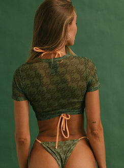 back view of model wearing Princess Polly Jagger & Stone Demi Cropped Tee Khaki 