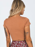 back view of model wearing Princess Polly The Classic Cropped Tee Camel 