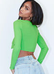 back view of model wearing Princess Polly Theodora Long Sleeve Top Green 