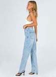 Princess Polly Mid Rise  Holly Asymmetric Straight Leg Jean Light Wash Denim Petite