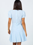 back view of model wearing Princess Polly The Sting Mini Dress Baby Blue 